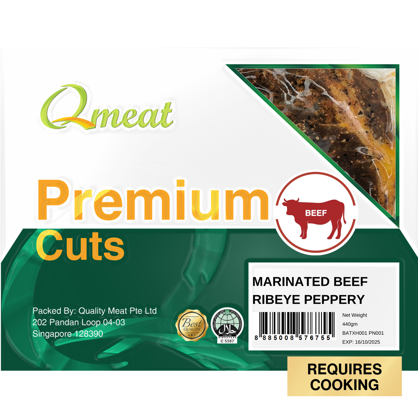 Qmeat Frozen Beef Ribeye Steak Peppery (440g)
