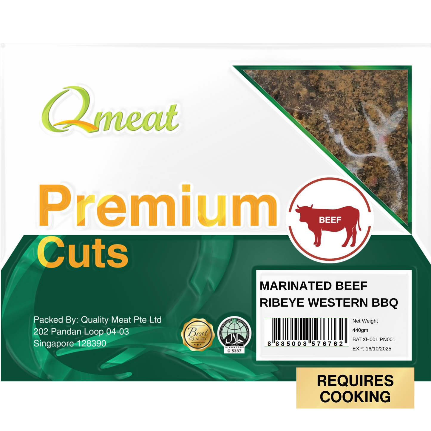 Qmeat Frozen Beef Ribeye Steak Western BBQ (440g)