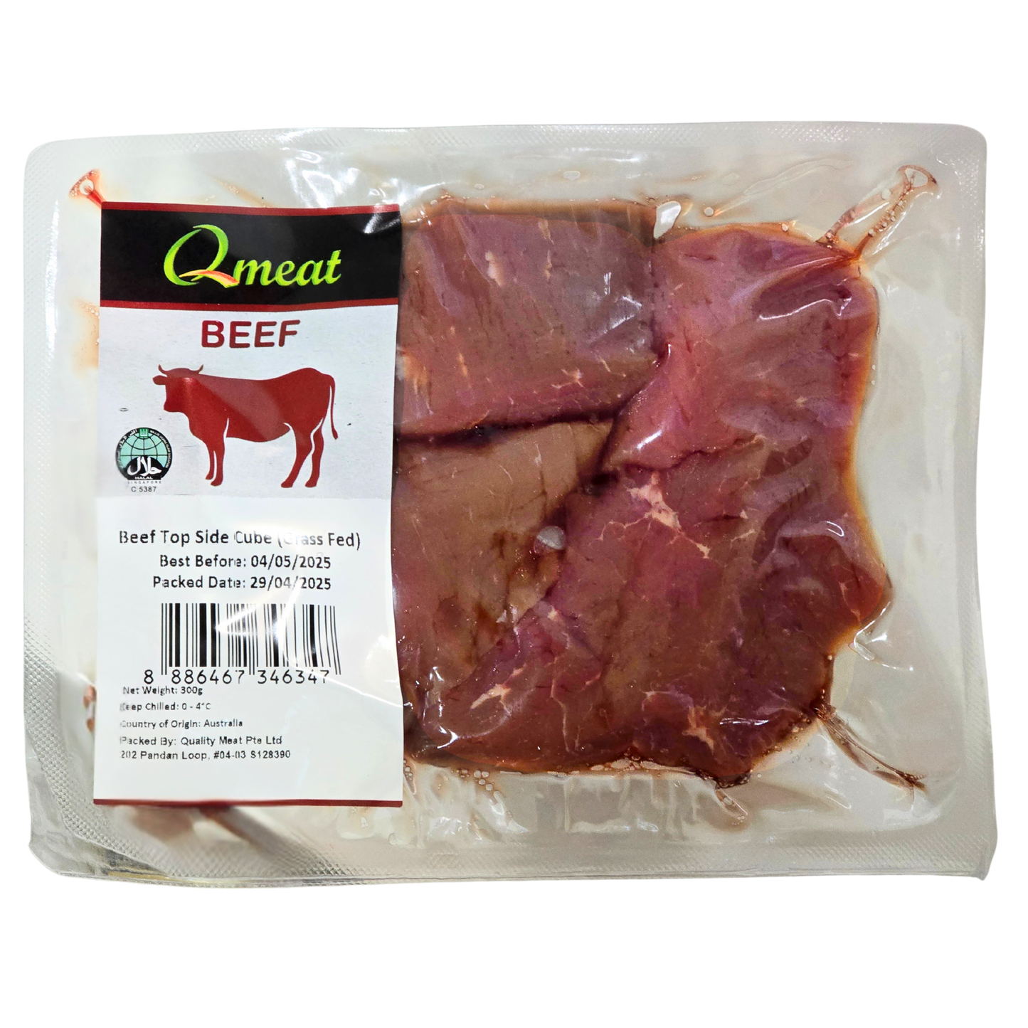 Qmeat Australian Air Flown Grass Fed Beef Top Side Cube (300g)