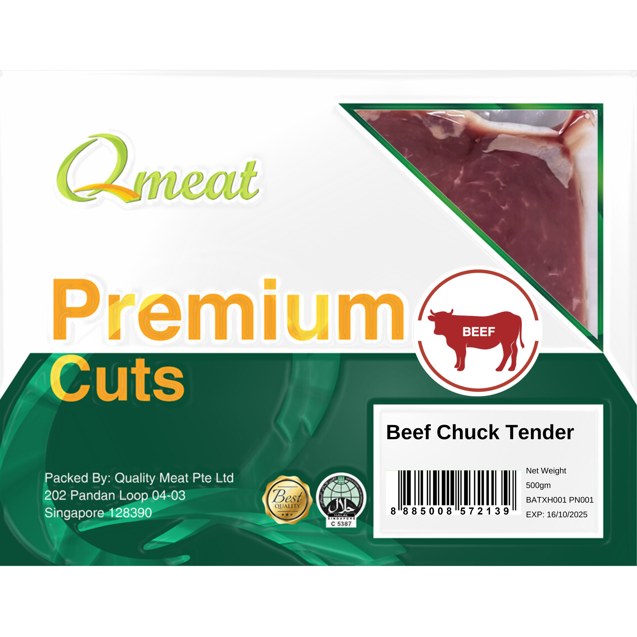 Qmeat Frozen Beef Chuck Tender (500g)