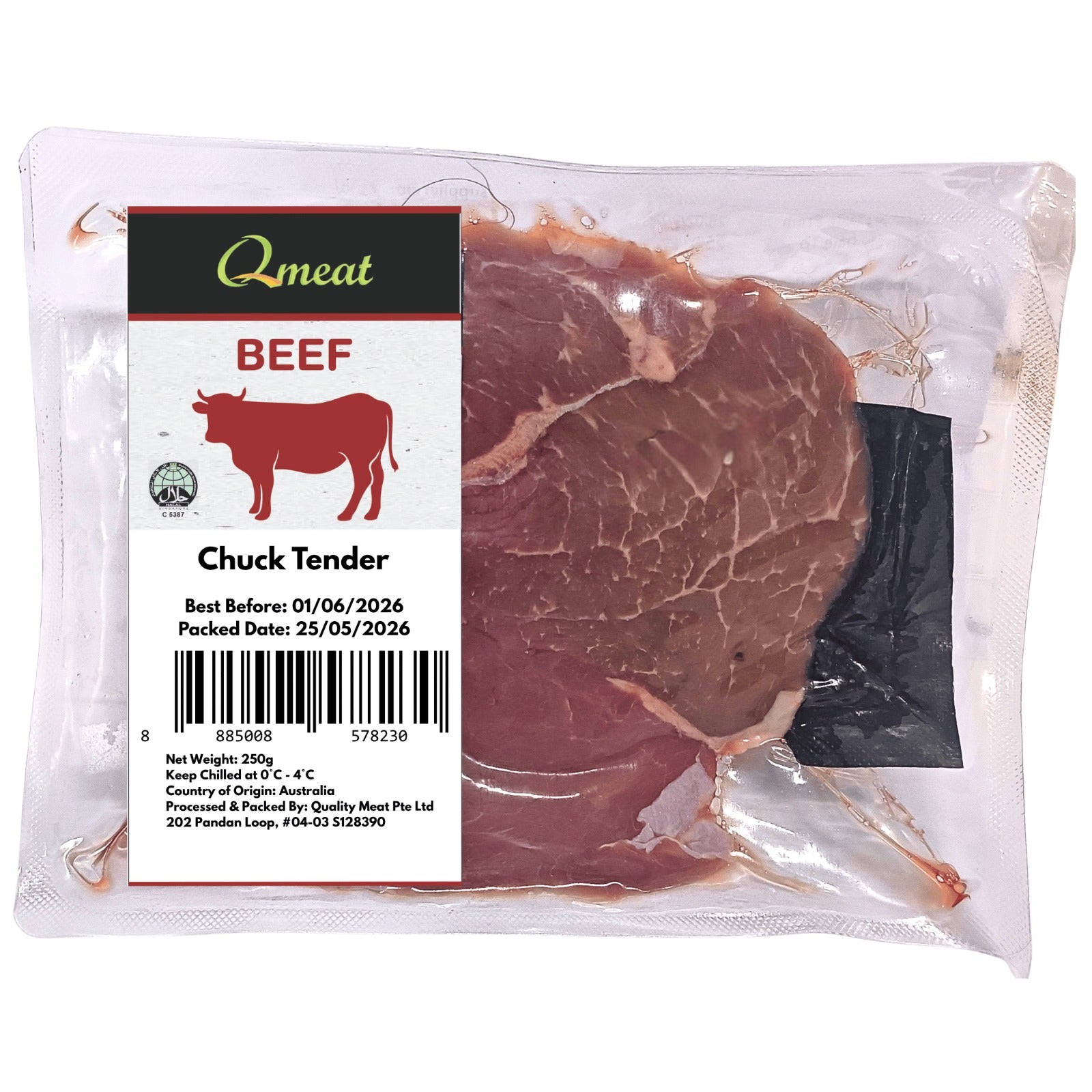 Qmeat Australian Air Flown Grass Fed Beef Chuck Tender - Chilled (250g)
