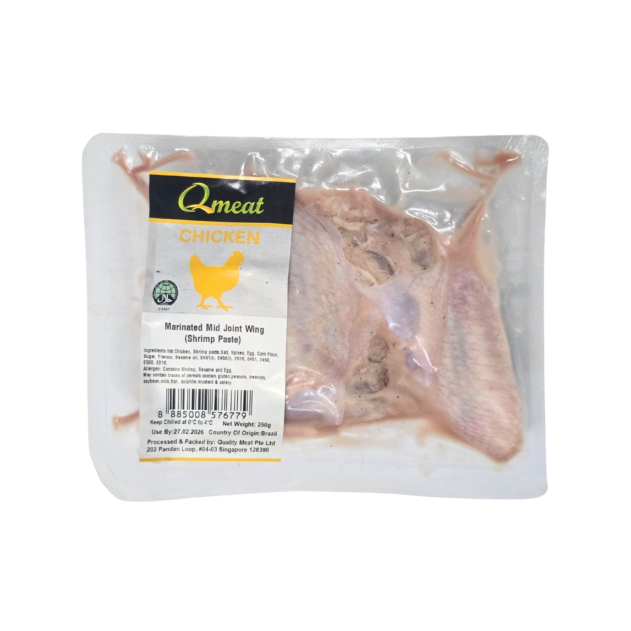 Qmeat Chicken Mid Joint Wing Marinated Meat - Shrimp Paste (Chilled)