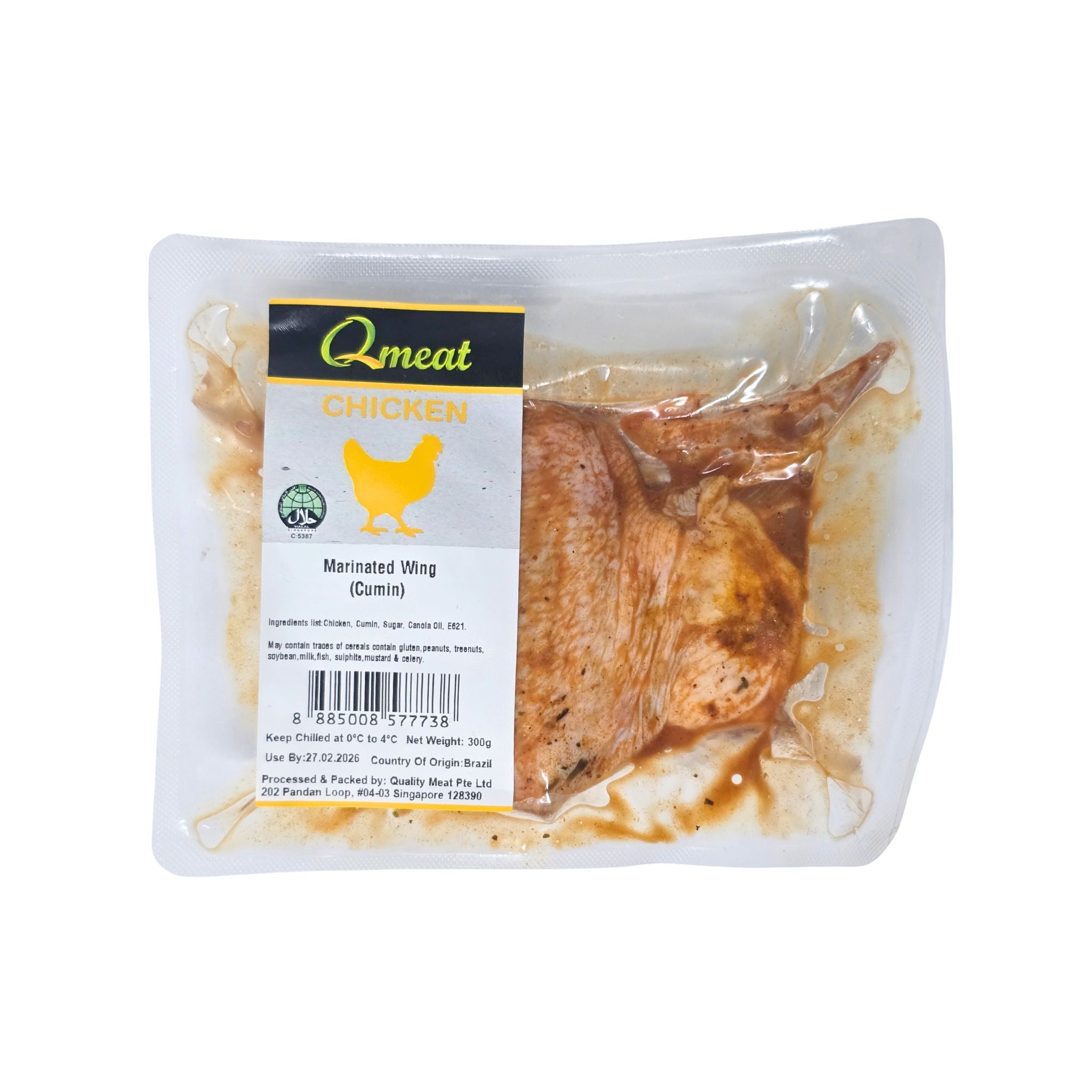 Qmeat Chicken Marinated Wing (Cumin) - Chilled (300g)