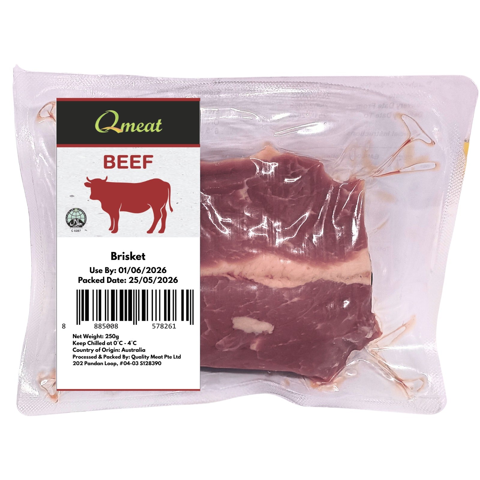 Qmeat Australian Air Flown Grass Fed Beef Brisket - Chilled (250g)