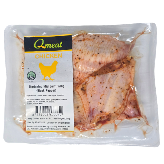 Qmeat Chicken Marinated Mid Joint Wing - (Black Pepper) - Chilled (250g)