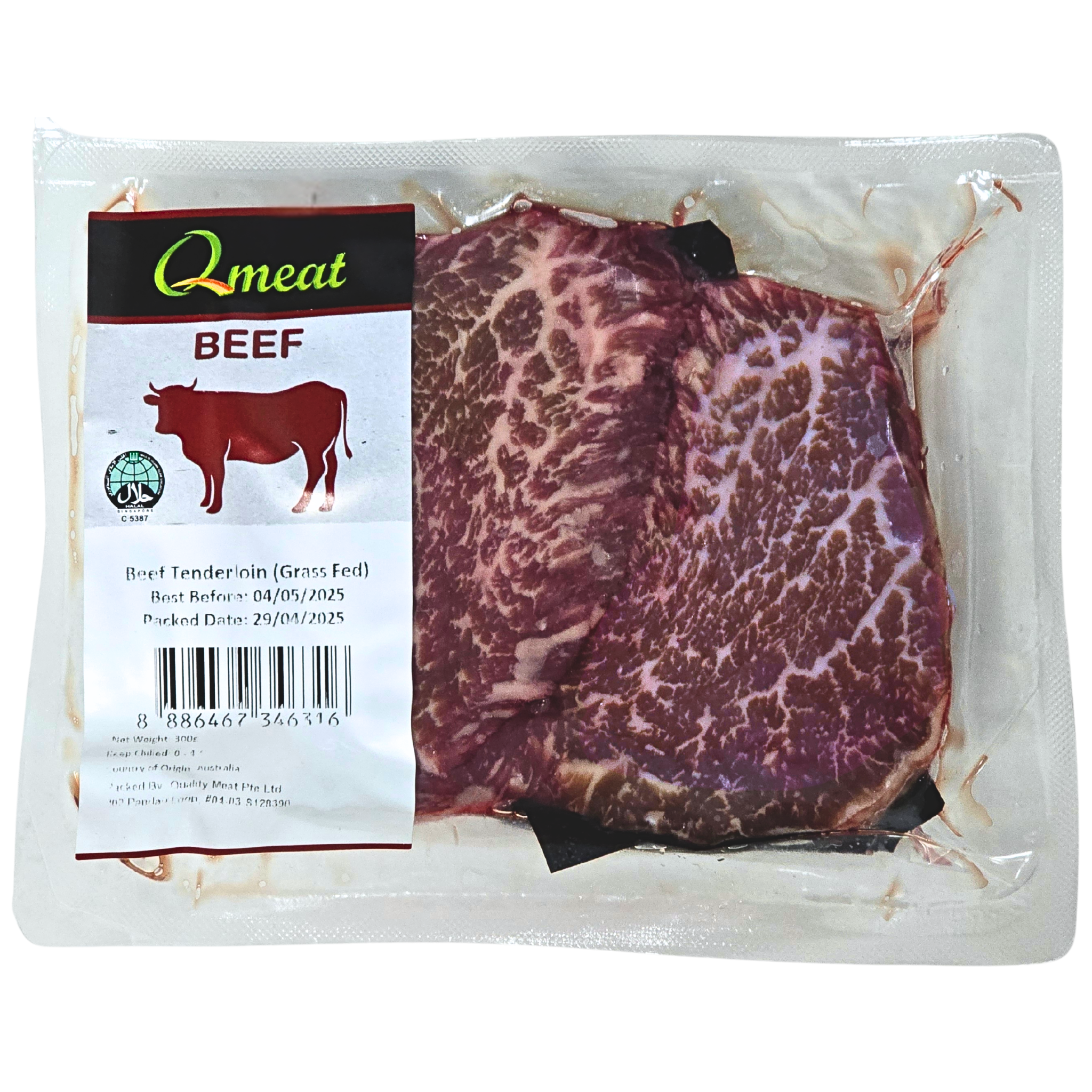 Qmeat Australian Air Flown Grass Fed Beef Fillet Steak (2 x 150g)
