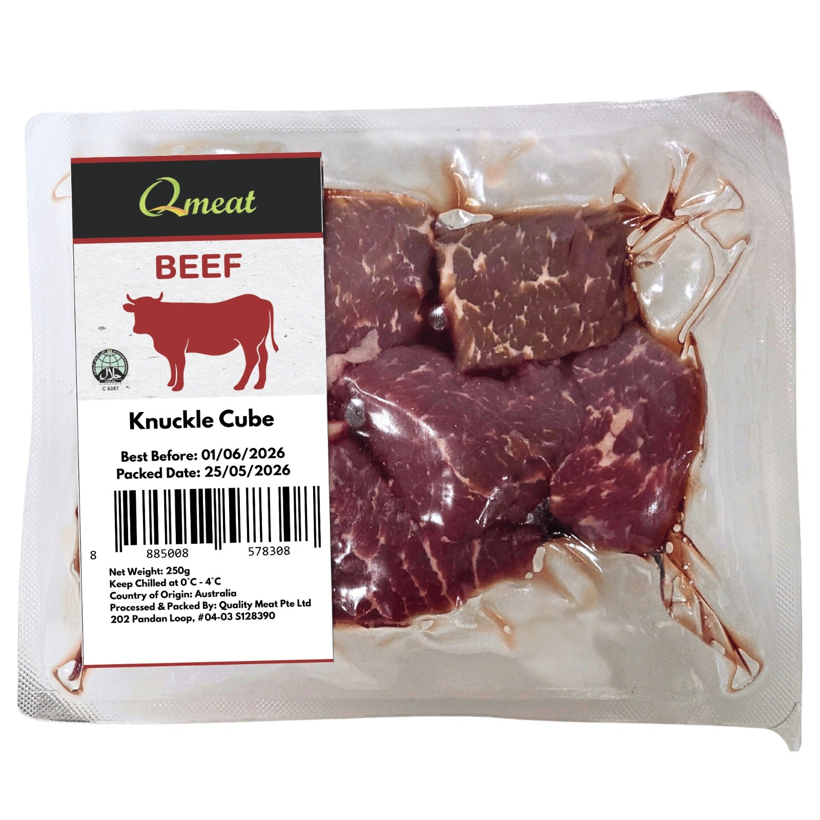 Qmeat Australian Air Flown Grass Fed Beef Knuckle Cube - Chilled (250g)