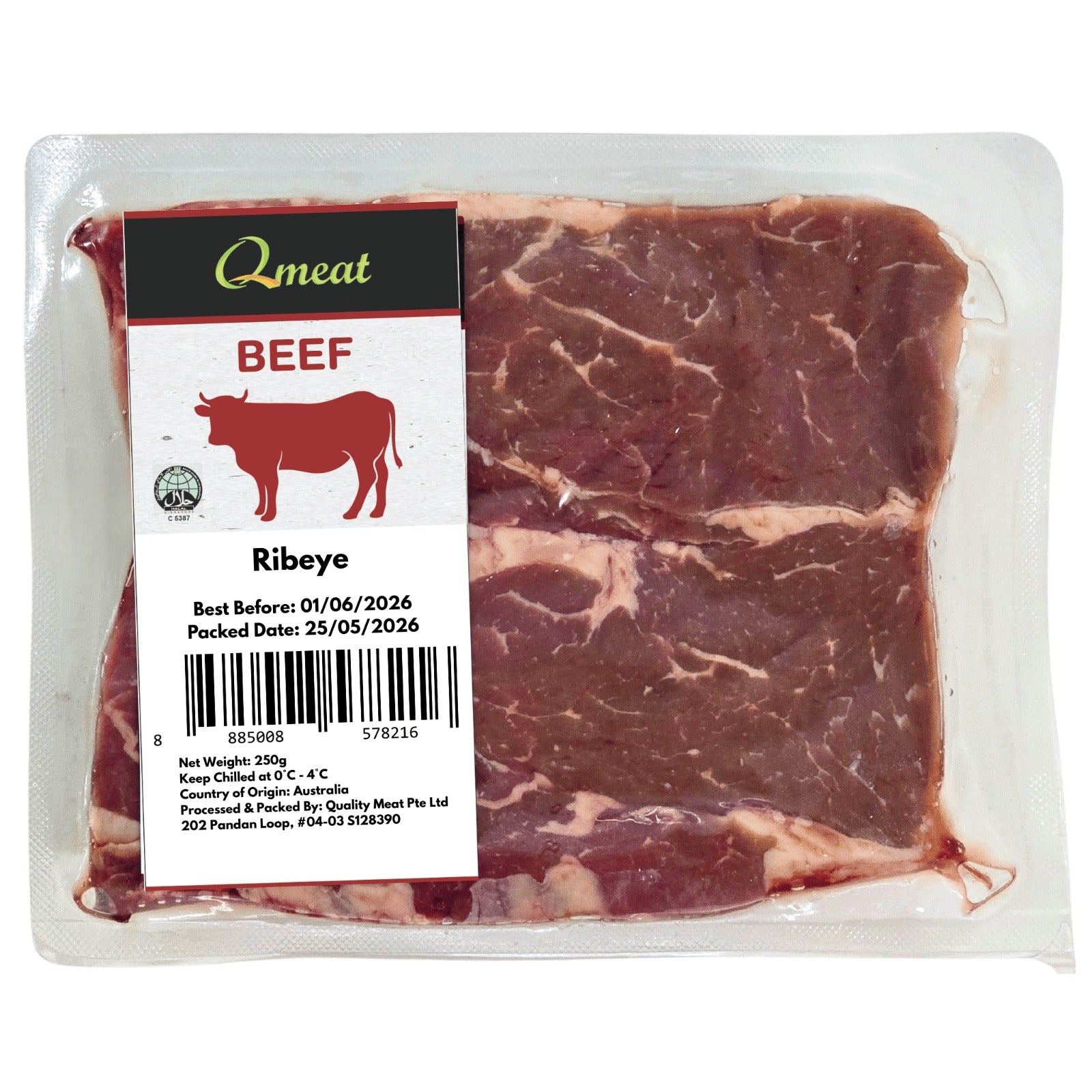 Qmeat Australian Air Flown Grass Fed Beef Ribeye (250g)