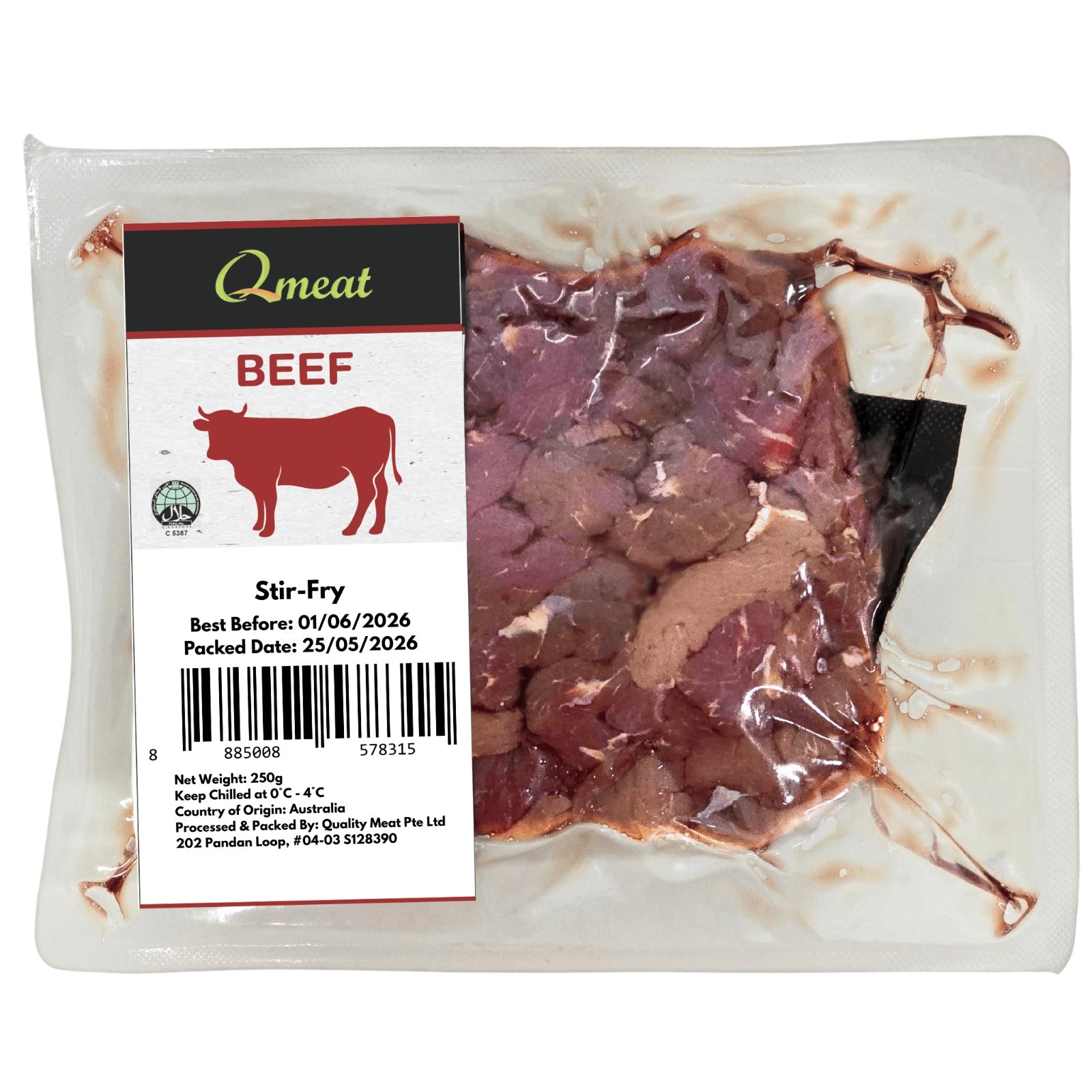 Qmeat Australian Air Flown Grass Fed Beef Stir Fry - Chilled (250g)